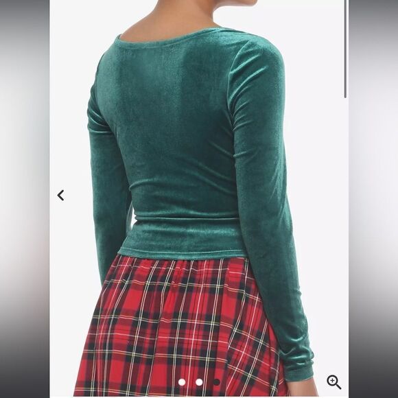 Thorne & Fable Velvet Green Corset Lace-Up Crop Long-Sleeve - Picture 2 of 10